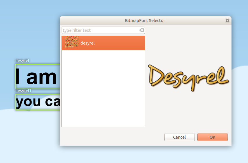 A dialog to select the bitmap font.