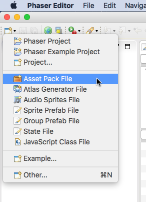 Asset pack file menu